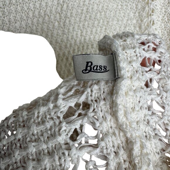 G.H. Bass & Co. Womens Medium White Knit Short Sleeve Sweater With Fringe Accent - Picture 9 of 10